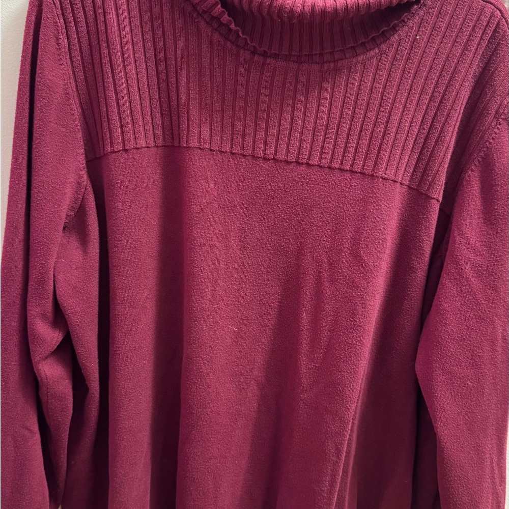 Cyrus Red Cowl Turtleneck Sweater with Ribbed Detailing